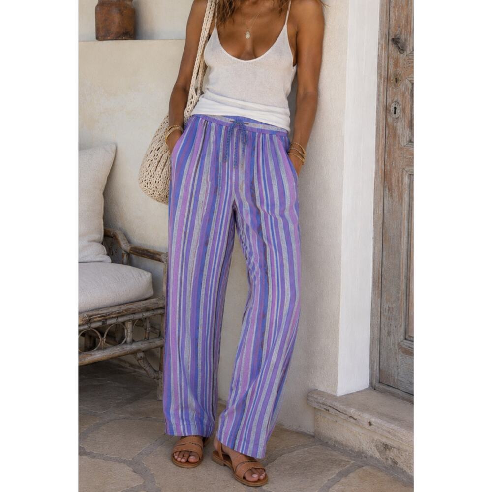 Xirena Harper Pull On Stripe Pants Purple Blue Linen Blend Size Small